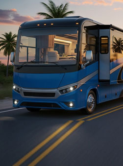 A large Class A motorhome, representing Class A Motorhome insurance.